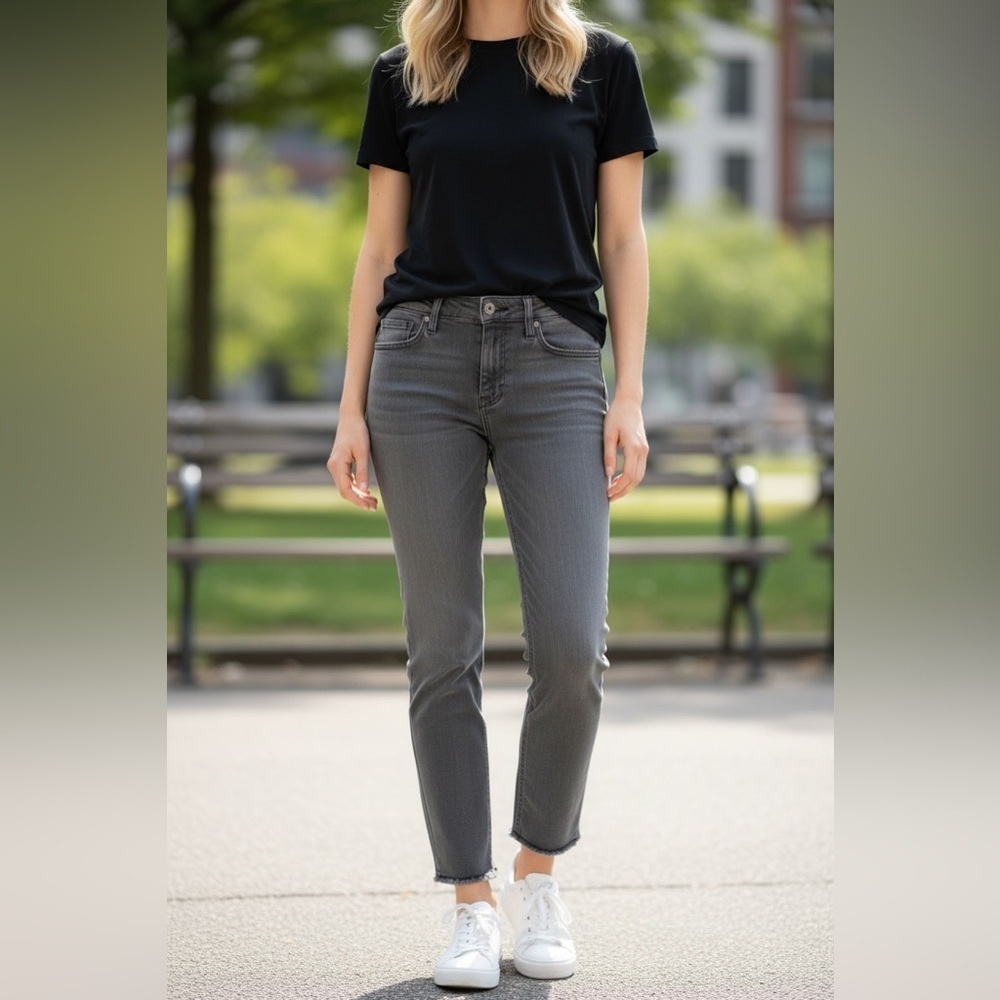 7 For All Mankind Gray Straight Leg Jeans - Picture 1 of 5